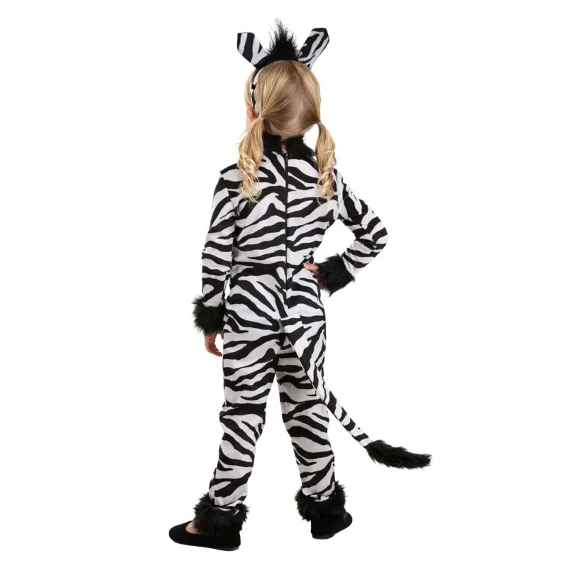 Black Toddler Girls's Zebra Costume Child Sassy Stripes Animal Onesie Halloween Costume Dress