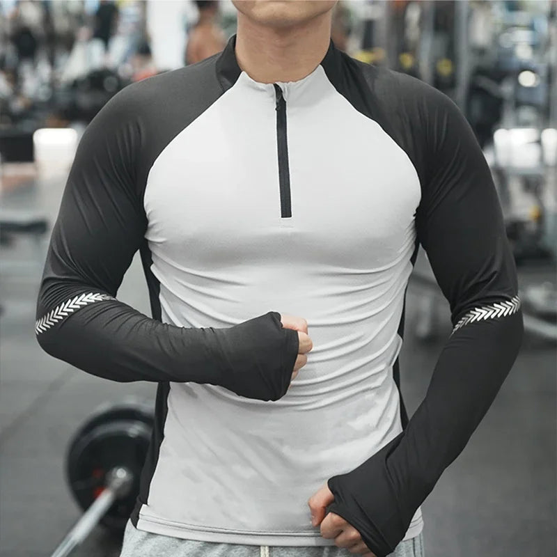 Long Sleeve Stand Collar Zip-up Quick-drying Breathable Sweat-absorbent Elasticity T-shirt