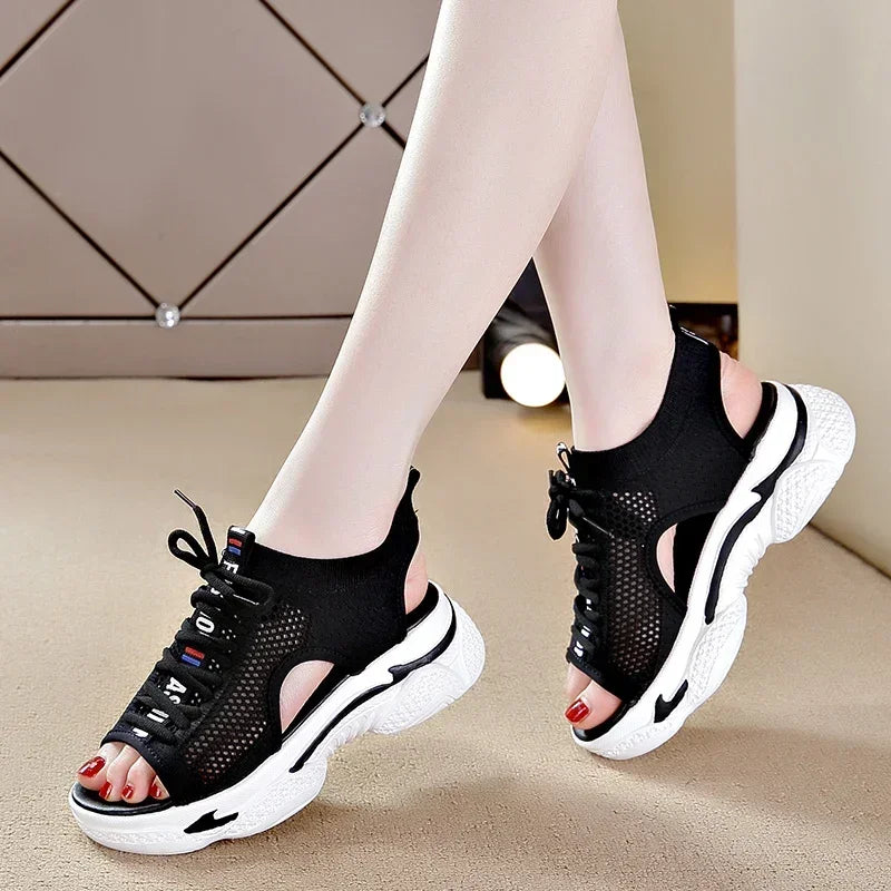 Women's Sports Sandals 2023 Summer New Hollow Flat Ins Fashion All-match Platform Platform Casual Shoes Women Sport Sandalias