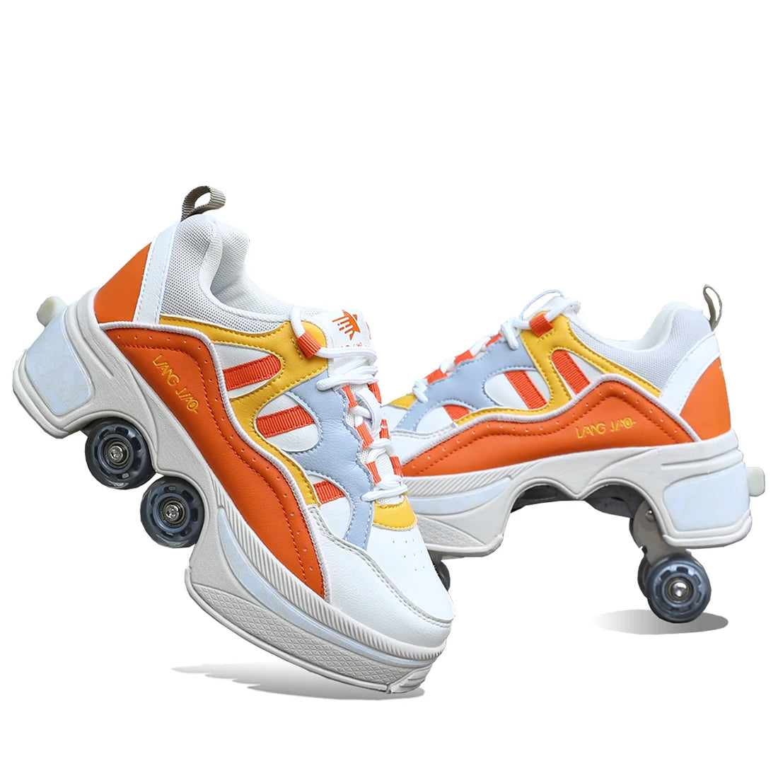 Casual Sneakers Walk Roller Skates Deform Runaway Four Wheel Skates for Adult Men Women Unisex Child Deform Wheel Parkour Shoes