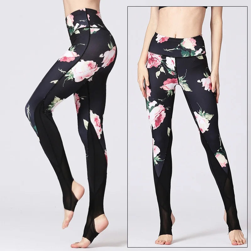 Cloud Hide Yoga Pants Women High Waist Trainer Sports Leggings Long Tights Floral Push Up Running Trouser Workout Tummy Control