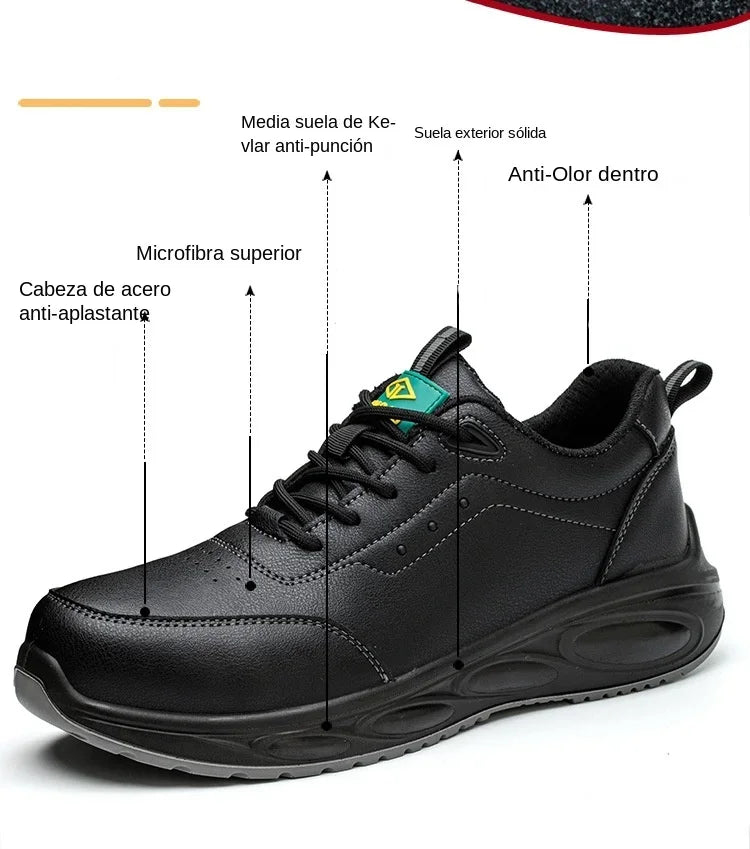 Fashion Black Leather Waterproof Kitchen Safety Boots Oil-Resistant Non-Slip Steel Toe Work Shoes