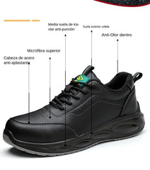 Fashion Black Leather Waterproof Kitchen Safety Boots Oil-Resistant Non-Slip Steel Toe Work Shoes