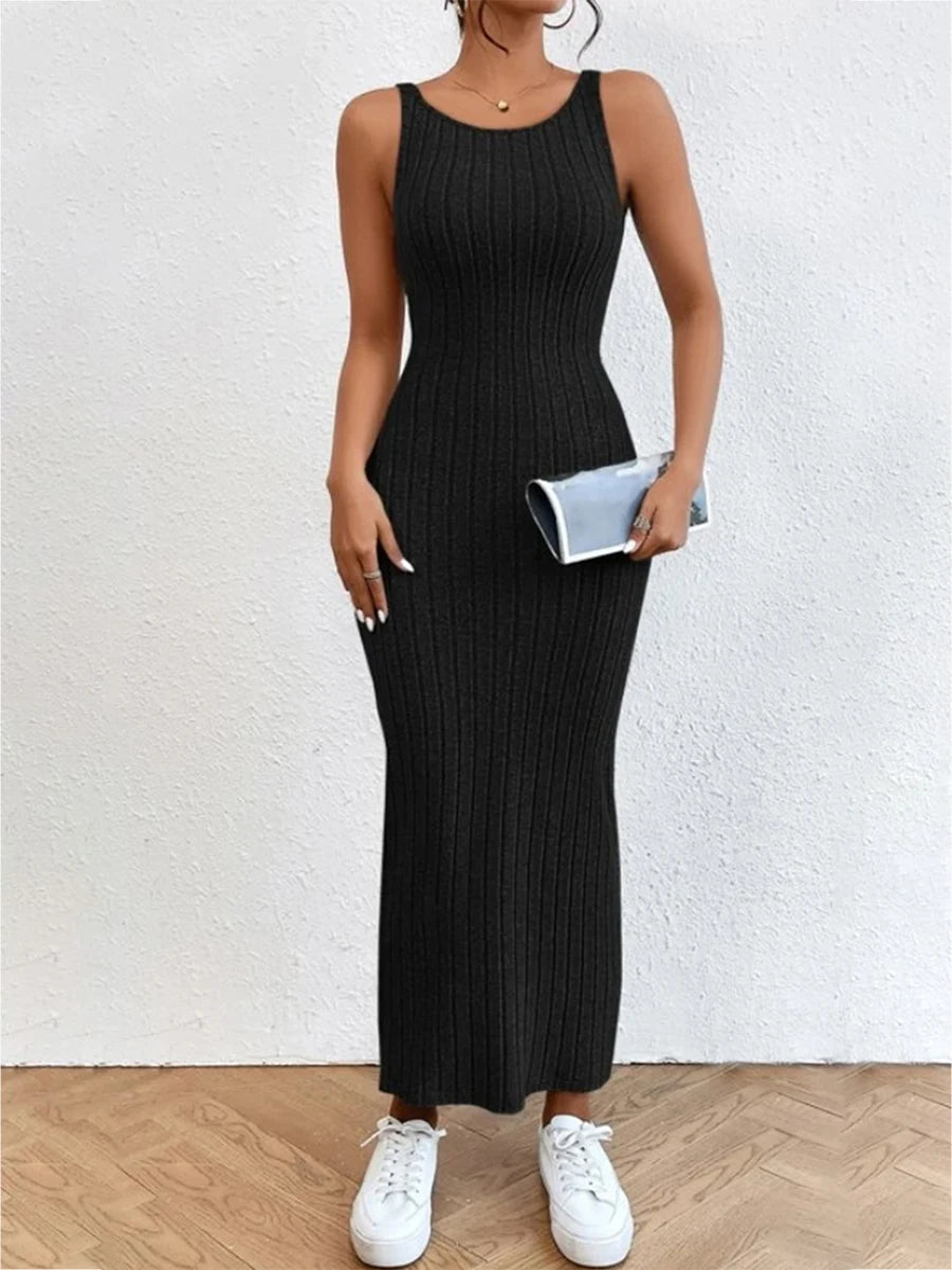 wsevypo Backless Knit Bodycon Long Dress