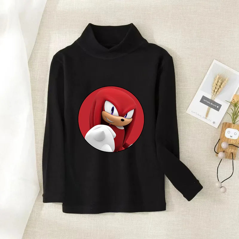 Sonics Print Long Sleevese Pure Color Women T-shirt Top Cotton Casual Cute Cartoon Anime Sweat Absorbent Breathable Shirt Kids