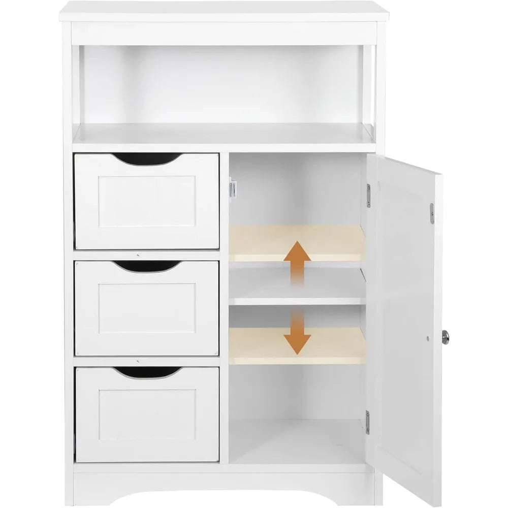 Bathroom Floor Storage Cabinet with 3 Drawers and Adjustable Shelf