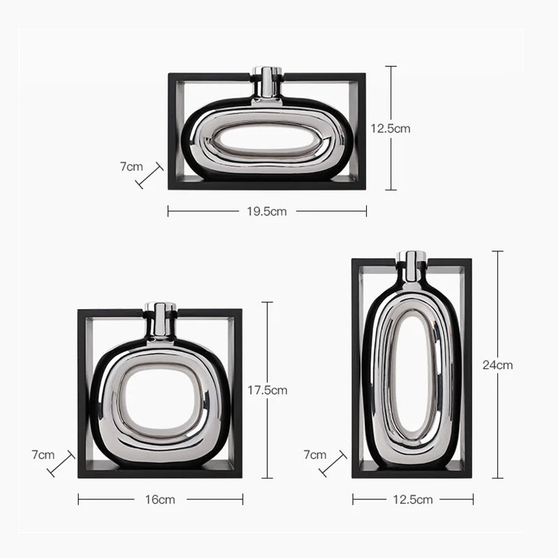 Silver Ceramic Vase Hollow Cutout Frame Hydroponic Flower Arrangement Flower Vase