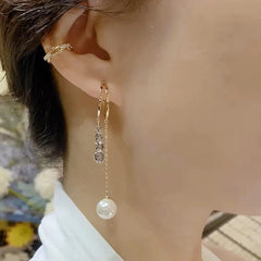 Zircon Pearl Pendant C-Shaped Gold Color Stud Earrings for Women
