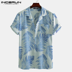 Men Hawaiian Shirt Printing Short Sleeve Lapel Vacation Casual Male Shirts