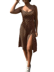 Sundress Summer Women Causal Polka Dot Sleeveless High Pleated elastic waist V-Neck Beach Dress