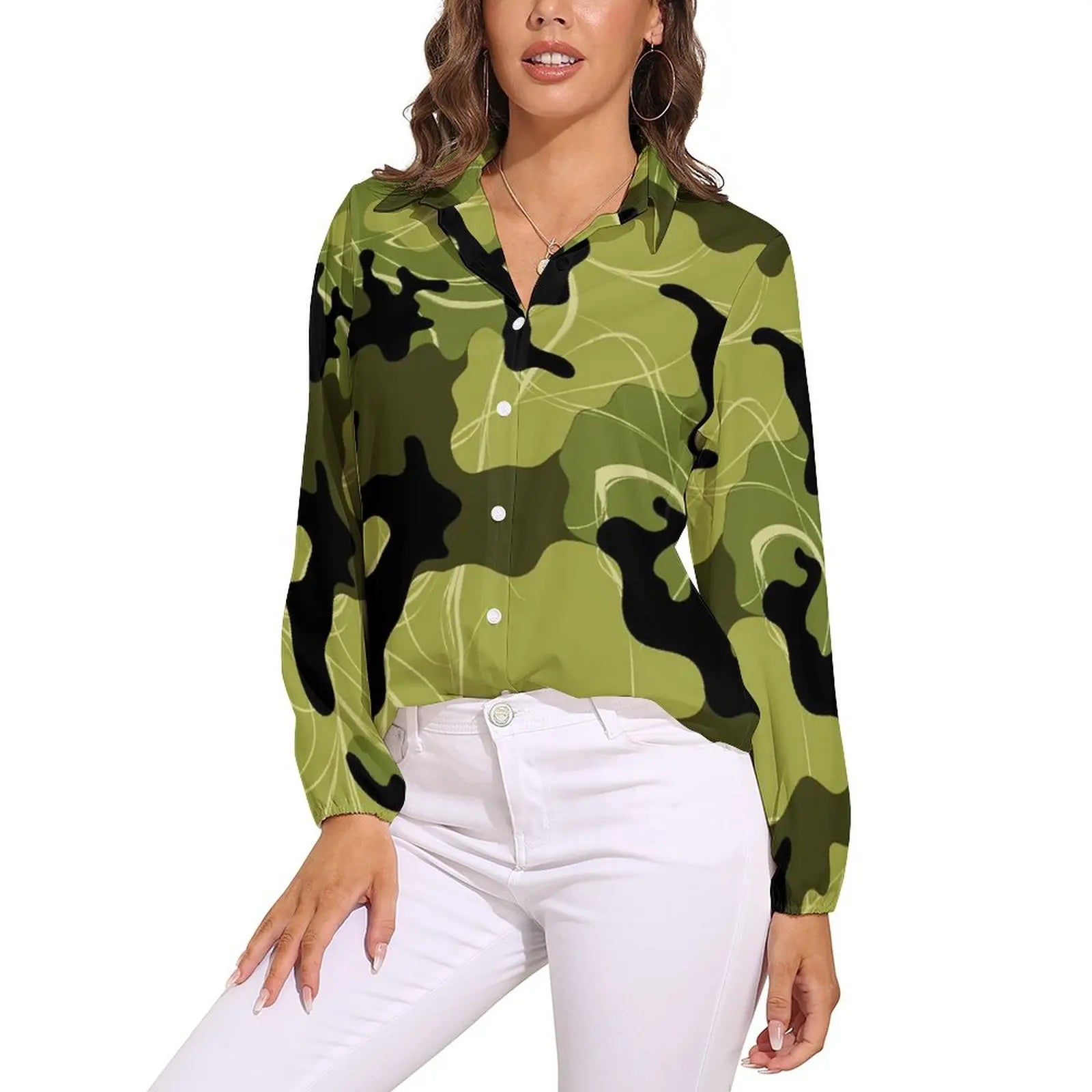 Orange And Green Camo Blouse Army Vector Camouflage Funny Print Blouses Womens Long Sleeve Shirt Summer Oversized Clothing