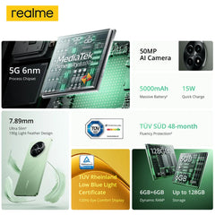 Global Version realme 12X 5G Smartphone MediaTek Dimensity 6100+ 5G 6.67"120Hz Display 50MP AI Camera Moblie Phone