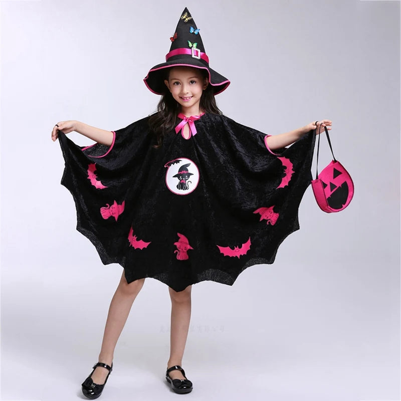 Halloween Girls Witch Dress Toddler Kids Bat Costume Infant Vampirina Dress Up Children Vampire Pumpkin Clothing  Carnival Party