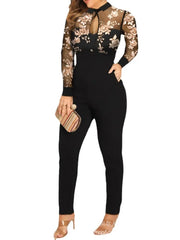 Slim Waist Elegant Female Lace Jumpsuit Long Pants