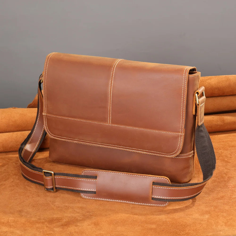 European &American Retro Style Crazy Horse Leather Men's Messenger Bag