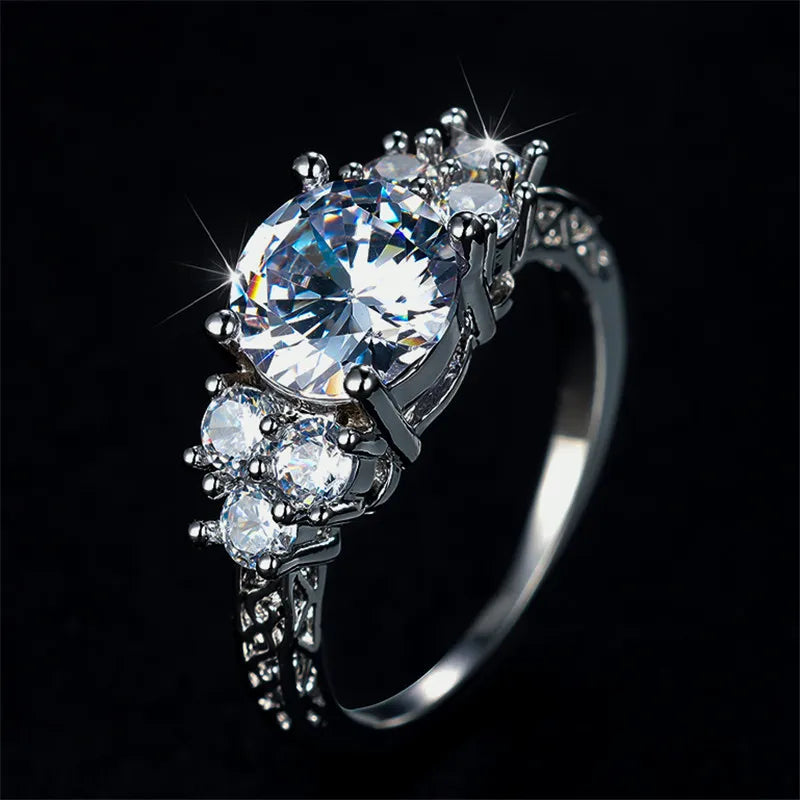 Luxury Female Crystal White Round Zircon Stone Engagement Ring Cute Wedding Jewelry For Women