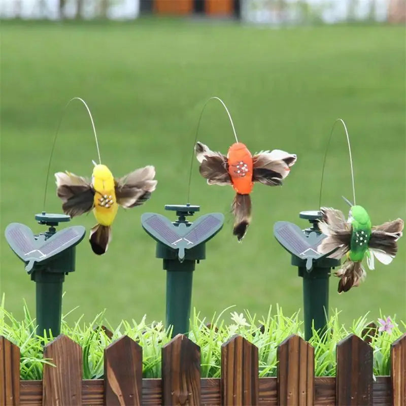 Funny Solar Rotating Bird Toy Flying Hummingbird Power Vibration Birds Stake  Garden Decoration