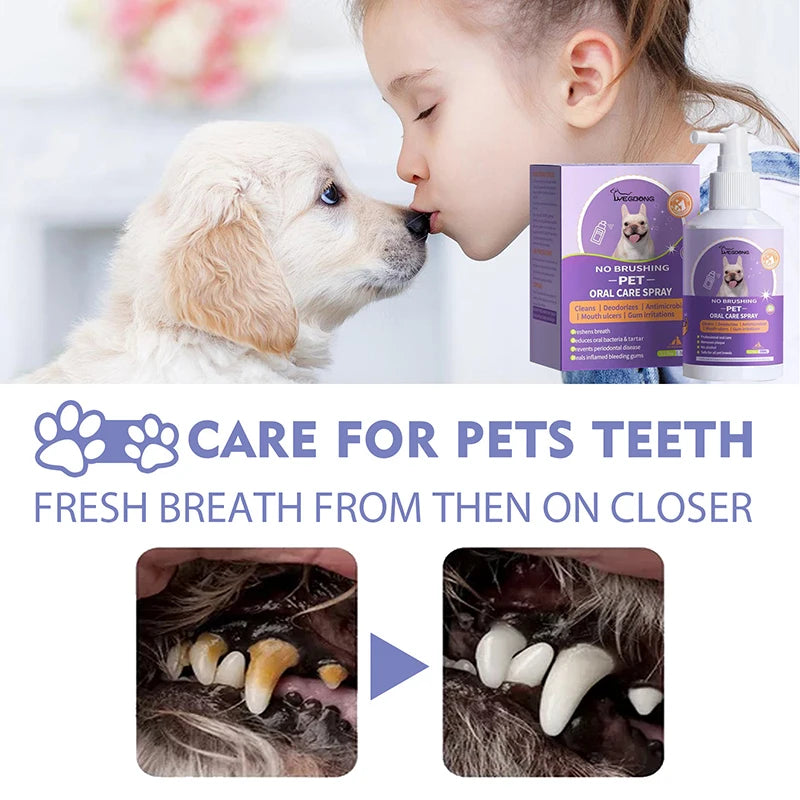 Clean Pet Dog And Cat Teeth Cleaning Spray Safe Oral Freshener Odor Remover
