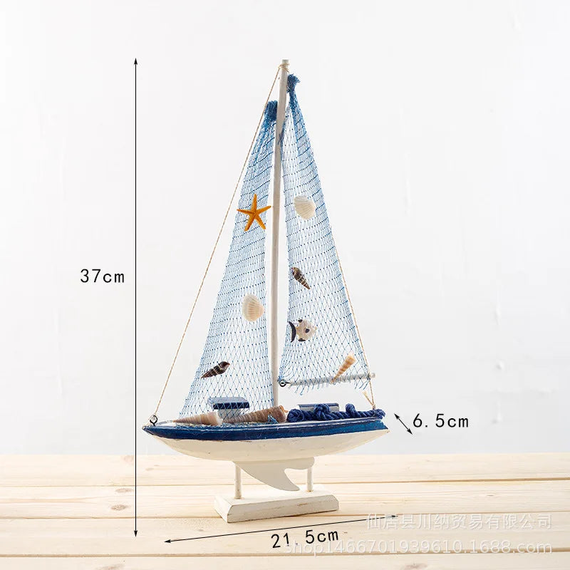 Mediterranean Style Sailing Home Accessories Wooden Sailboat Ornament