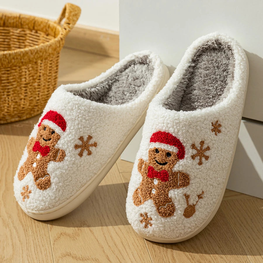 Women Christmas Gingerbread Man Cute Winter Warm Slippers