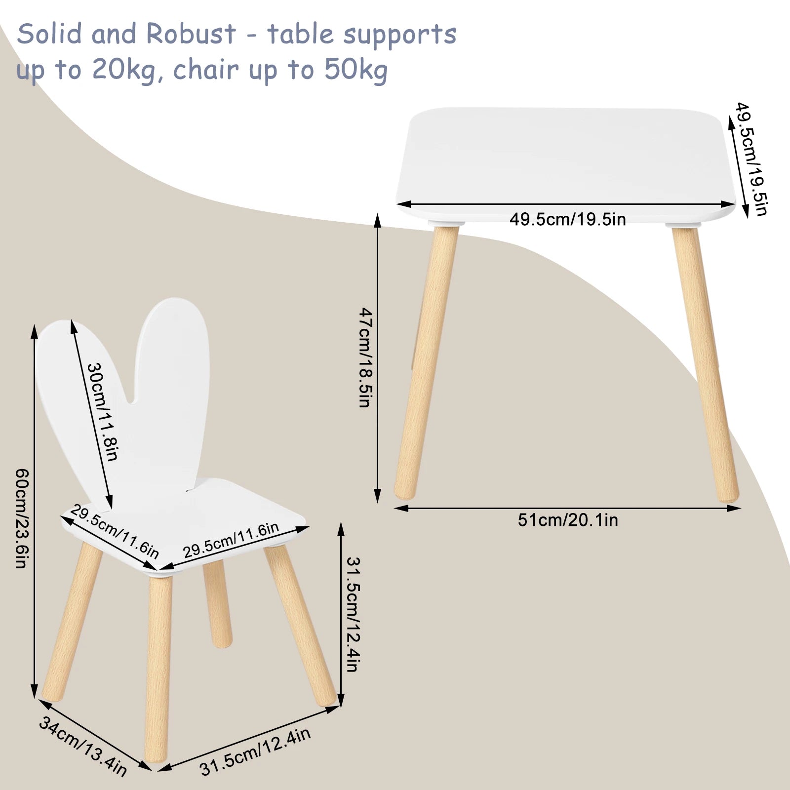 Children's Table with 2 Chairs Kids Activity Table Set for Eating Painting Learning Reading Nursery Kindergarten