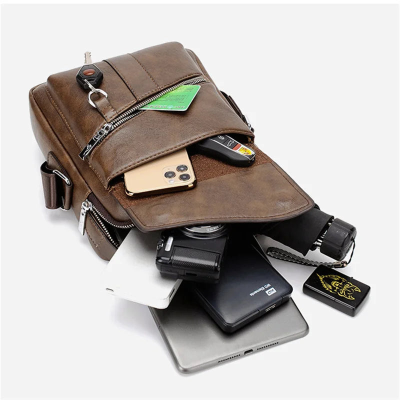 Kangaroo Luxury Brand Men Shoulder Bag Fashion Casual PU Leather Flap Men's Crossbody s 7.9-inch IPAD Handbags Travel Man