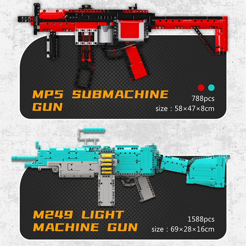 Military Electric M249 Machine Gun Assembled Building Blocks Bricks Model MOC Submachine Firearms Weapons Sets