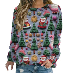 Christmas Women Cute Santa Claus Print Sweatshirts Snowman