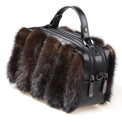 Fur Bag Women Shoulder Bag Double Zipper Square Leisure Real Fur Bag Ladies Bags