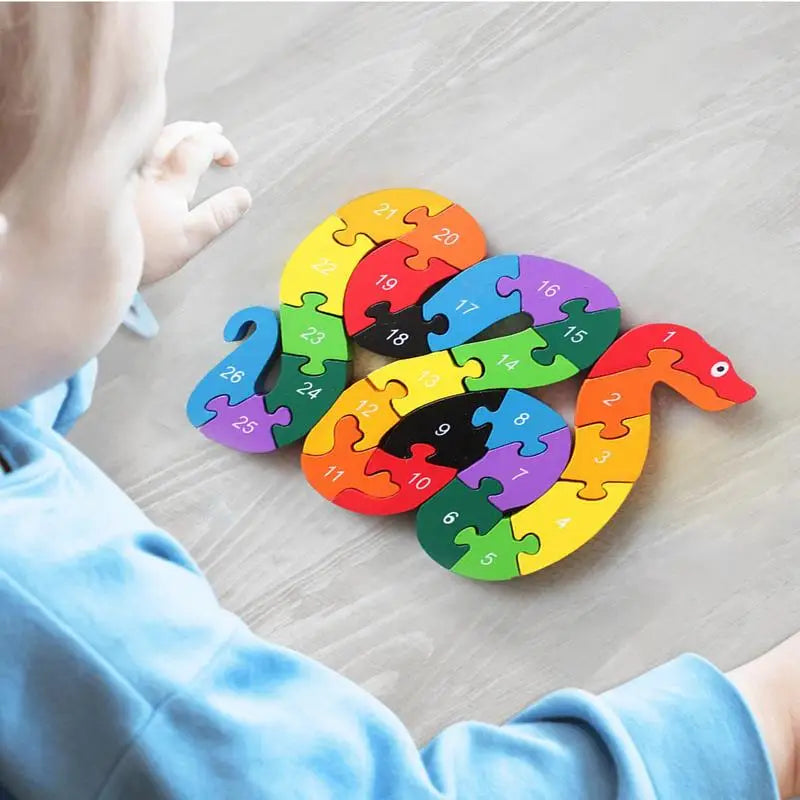 Alphabet Wooden Puzzle Wooden Twisted Snake Letters And Numbers Block Toy