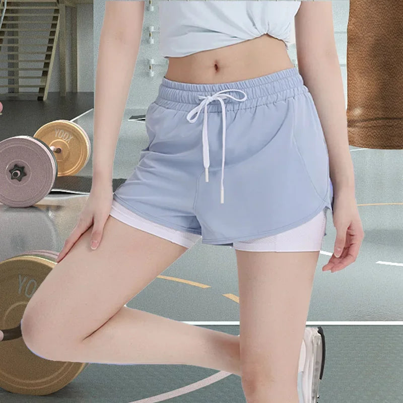 Double Tier Leggings for Gym Shorts Women Clothing Bilayer Ice-cream Sports Female Women' S Pants