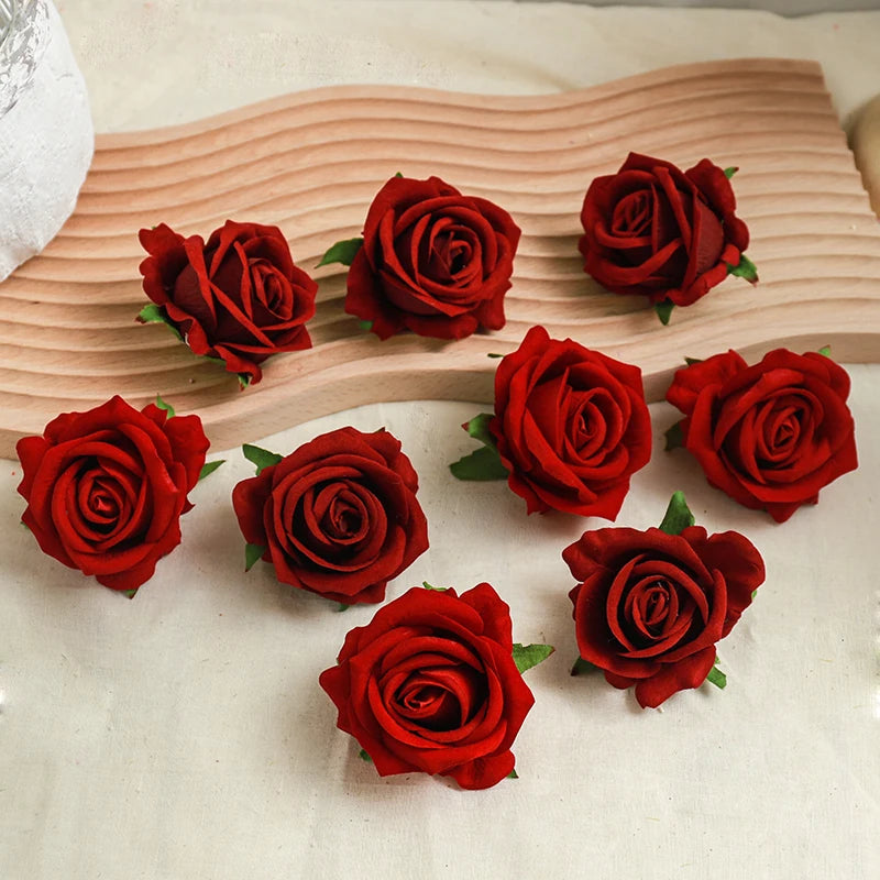 Wine Red Rose Artificial Silk Flower Heads Decorative