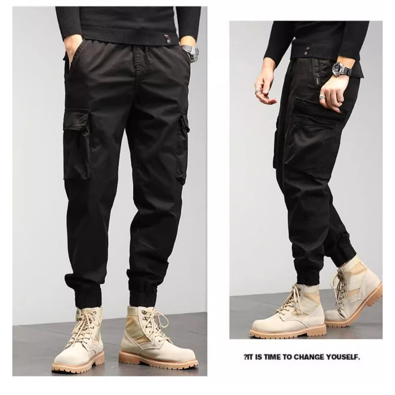 Multi-pocket designer overalls men's drawstring trousers are outdoor slacks