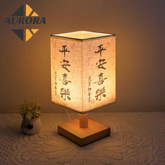 Retro Wood Desk Lamp Chinese Style Night Light Table Calligraphy Traditional Painting Decoration