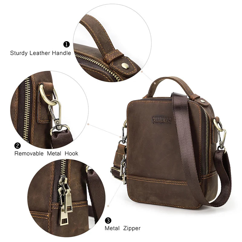 Creazy Horse Leather Shoulder Bag Men Casual Crossbody s Mini Travel Handbag High Quality Male Messenger Phone