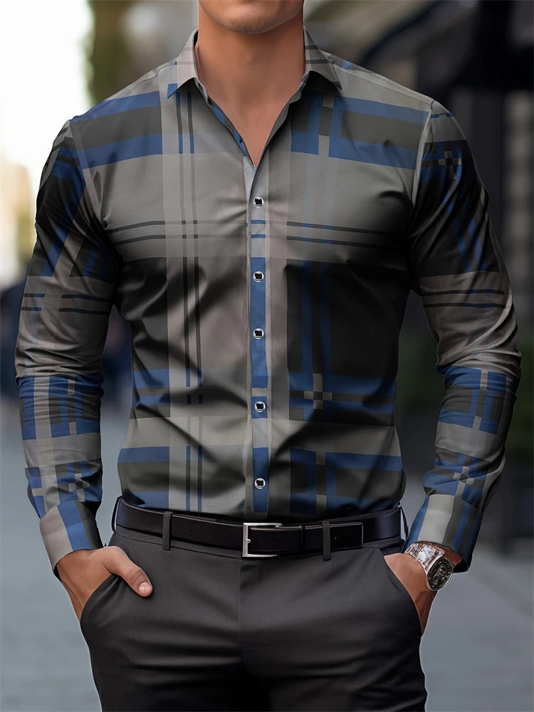 Men's Hawaiian Shirt Blue Striped Printed Shirt Fashion Elegant Summer Beach Shirt Temperament Streetwear Lapel Mens Clothing