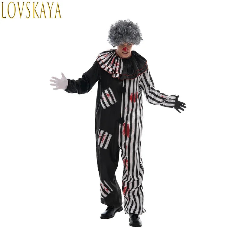 Adult Evil Clown circus Cosplay Halloween Costume Vintage Men's Bloody Killer Clown Carnival Easter Fancy Dress