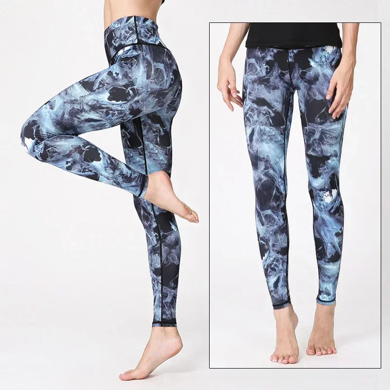 Cloud Hide Yoga Pants Women Flower High Waist Sports Leggings