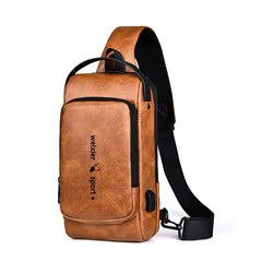 Men Chest Bag PU Waterproof Crossbody Bag Anti-theft Fashion Men One Shoulder Chest Bag Korean Style Casual Sports Messenger Bag