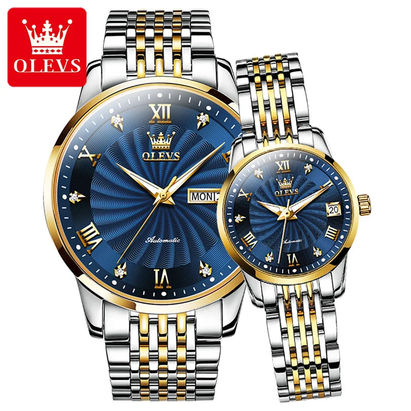 OLEVS Couple Watches Luxury Automatic Mechanical Watch Stainless Steel Waterproof Watches For Women Men