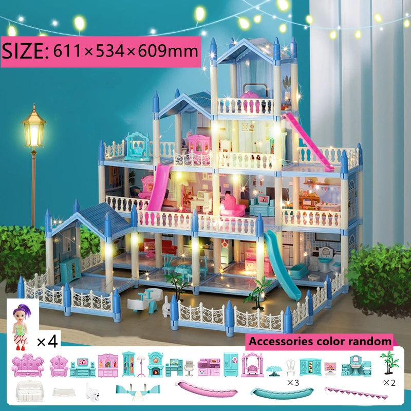 3d Assembly Diy Doll House Miniature Model Doll House Accessories Villa Princess Castle Led Lights