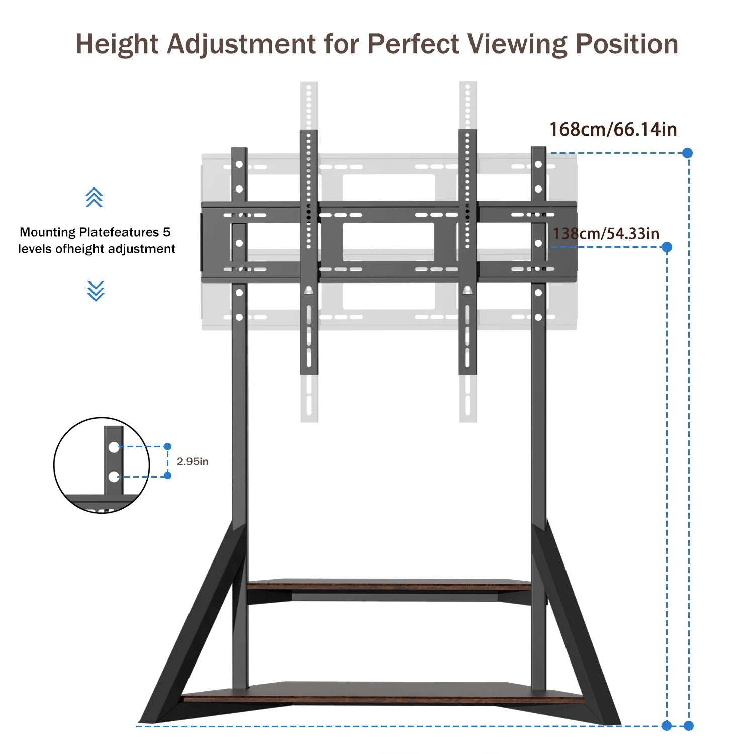 Floor TV Stand Heavy Duty Television Mount Bracket with Wood Shelves Height Adjustable for 65-100” LCD LED TVs Max VESA 800x600