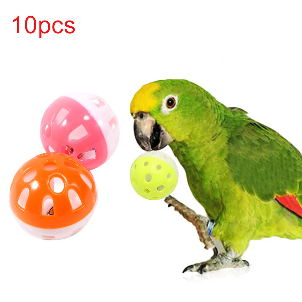 10pcs Pet Parrot Toy Balls Fun Colored Hollow Bell Ball Bird Toy Parakeet Cockatiel Parrot Chew Cage Fun Toys Pet