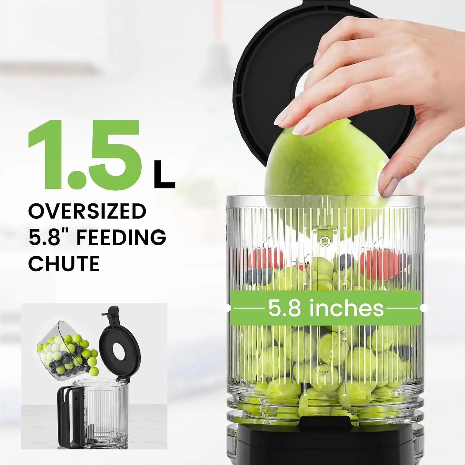 Juicer, 350W Slow Cold Press Juicer with 5.8" Extra-Large Feeding Chute, Juicer Machines for Whole Fruits and Vegeta