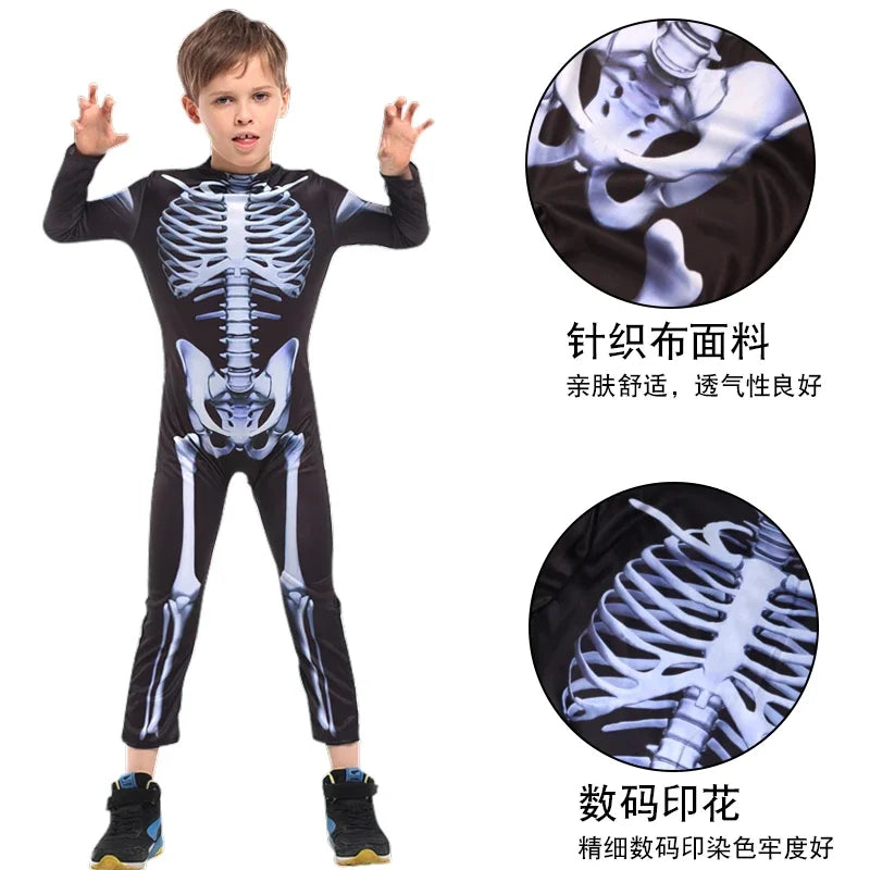 Halloween boy jumpsuit terrifying skull skeleton pattern ghost festival cosplay carnival performance costume