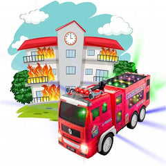 Electric Fire Truck Kids Toy With Bright Flashing 4D Lights & Real Siren Sounds Bump And Go Firetruck