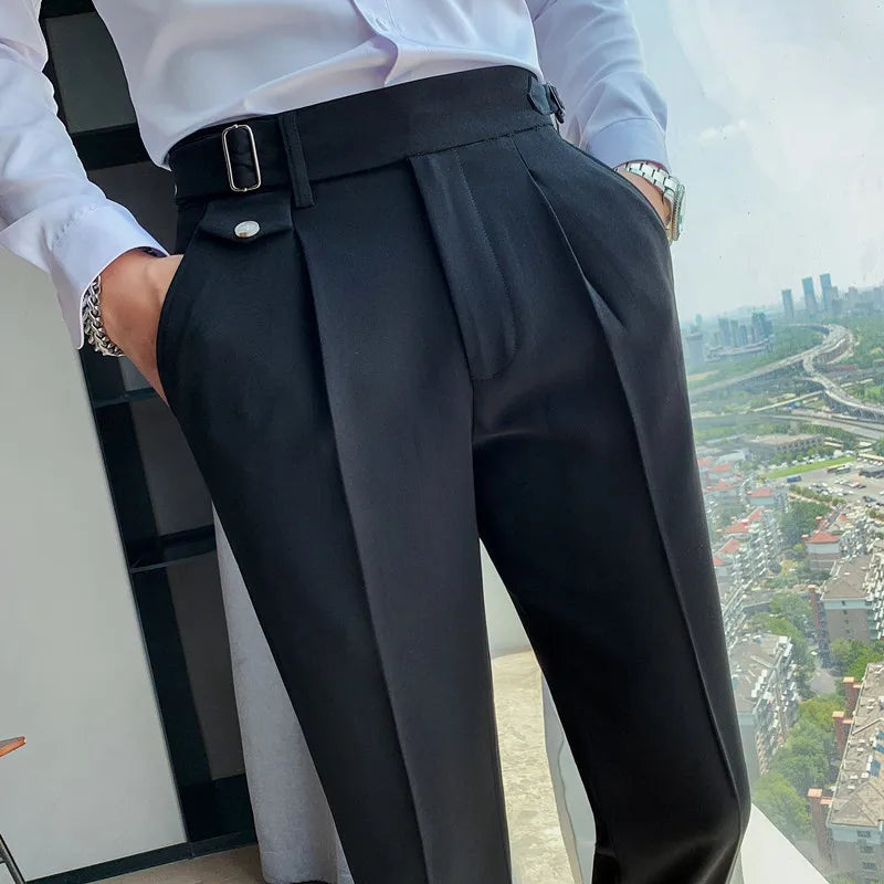 British Style New Solid High Waist Suit Pant Men Business Formal Wear Trousers 2022 High Quality Slim Casual Office Suit Pants