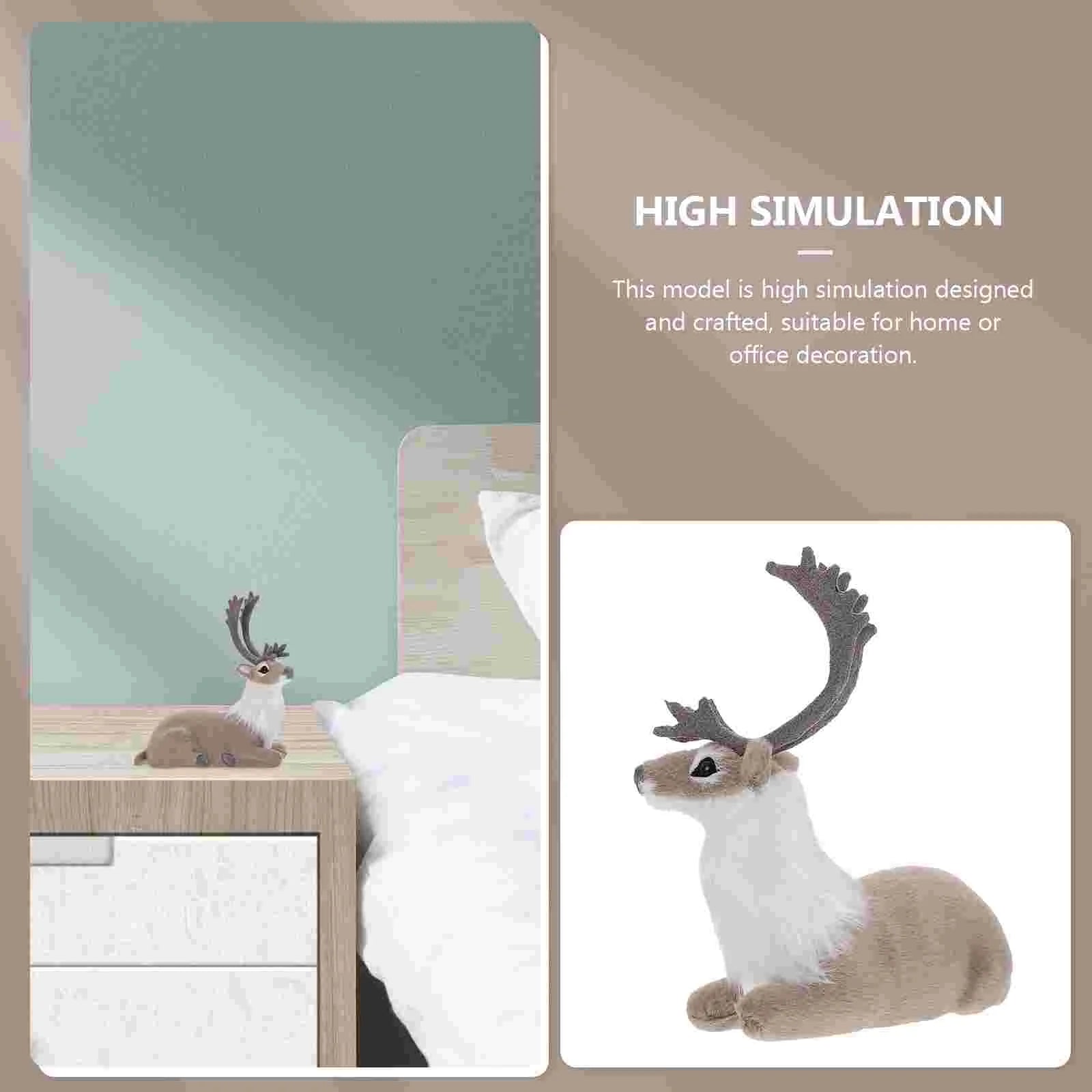 Simulation Elk Decoration Home Animal Figurine Collection Xmas Ornament Wild Models Plastic Faux Fur Deer Lifelike