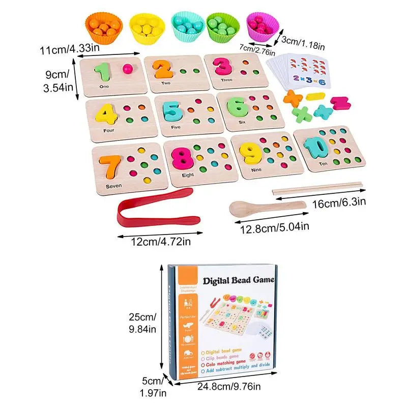Montessori Baby Toys Wooden Beads Numbers Counting Game Shape Sorter Stacking Puzzles Blocks Toys
