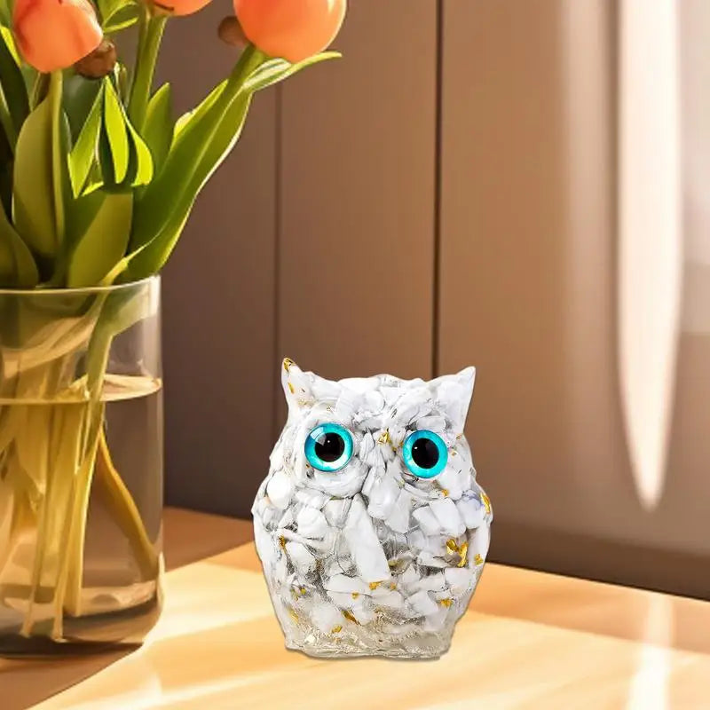 Natural Crystal Owl Figurines Cute Animal Crafts Ornament Desktop Home Owl Statue Decoration